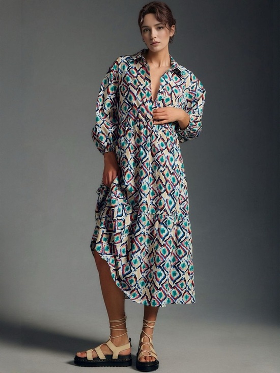 Anthropologie Dresses & Skirts - Anthropologie Maeve Bettina Tiered Geometric Shirt dress, size L,